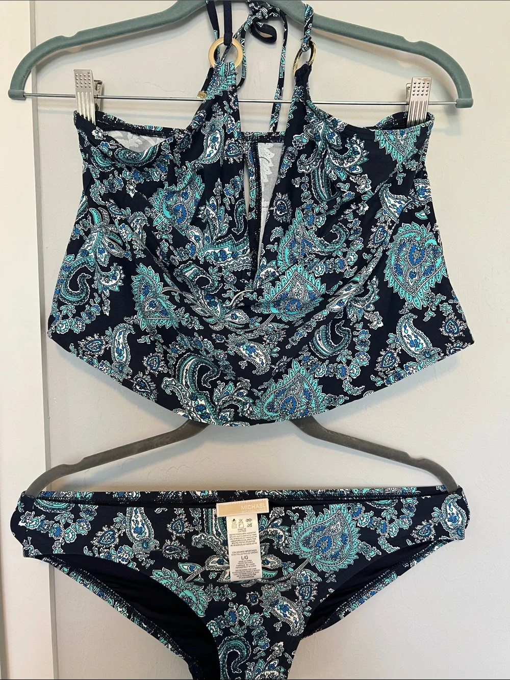 Michael Kors Navy Paisley Tankini Bikini Set with Teal Accents